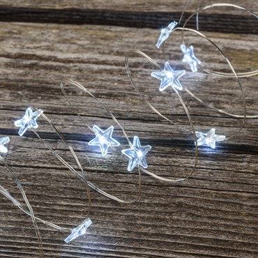 1.9m 20 Stars Battery String Lights, White MicroLEDs, Silver Metal Wire