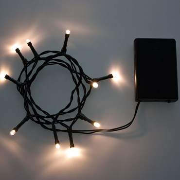 Lichterkette 90 cm, 10 LEDs warmweiß, grünes Kabel, batteriebetrieben