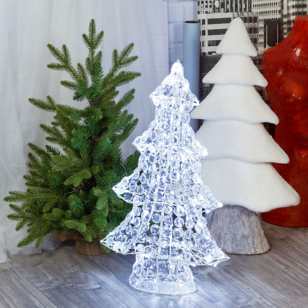 Albero Di Natale 75 Cm.Abete Con Cristalli H 75 Cm 120 Led Bianco Freddo Figure Luminose 3d