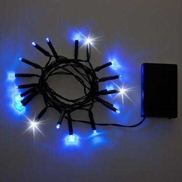 Lichterkette 2 m, 20 LEDs blau und kaltweiß, grünes Kabel, batteriebetrieben