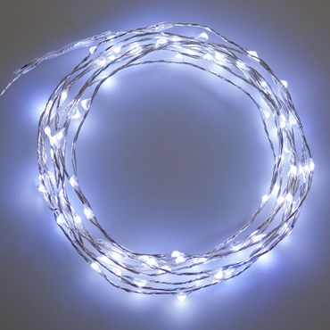 8m 80 White MicroLEDs String Lights, Silver Metal Wire