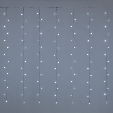 Lichtervorhang 3 x h 1,52 m, 182 LEDs kaltweiß, transparentes Kabel