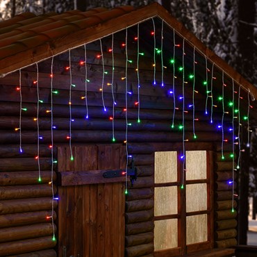 3 x h. 1 m Icicle Lights, 120 Multi Coloured LEDs, White Cable, Connectable, Smart Connect Serie