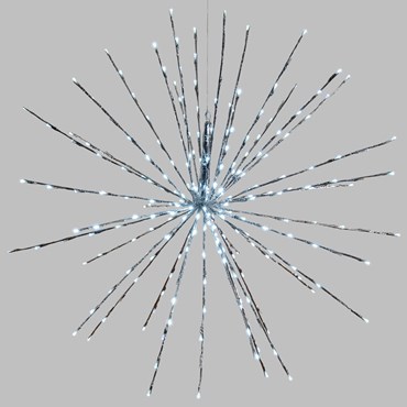 TWIGball argentée, h 100 cm, 280 led blanc froid, câble transparent
