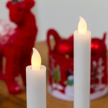 Set 2 candele avorio sottili in vera cera, h 24 cm, led bianco caldo