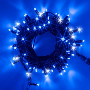 Lichterkette 20 m, 200 Maxi LEDs blau und kaltweiß, grünes Kabel, erweiterbar
