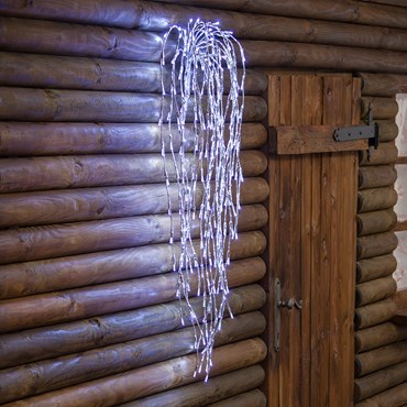 Branche de saule pleureur argentée, h 95 cm, 240 led blanc froid, câble transparent