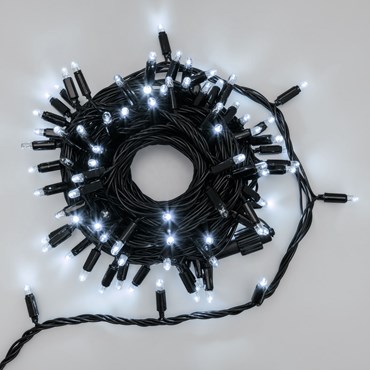 Lichterkette 10 m, 96 Maxi LEDs kaltweiß, schwarzes Kabel, erweiterbar
