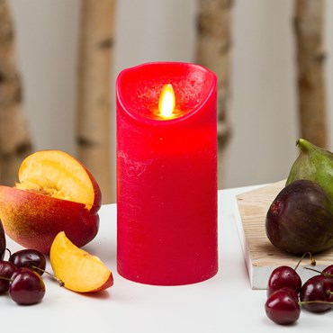 Red rough wax Candle, h 15 cm, Ø 7.5 cm, warm white LED, timer