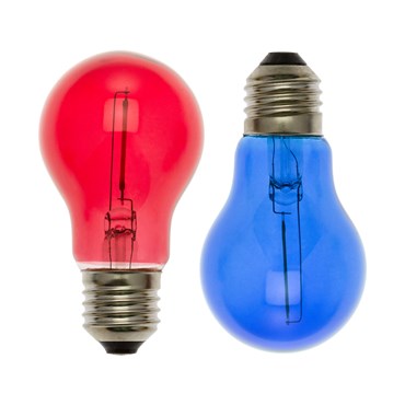 VINTAGE LED 36V, 2er Set LED-Ersatzlampen Ø 6 cm rot-blau, E27 Fassung