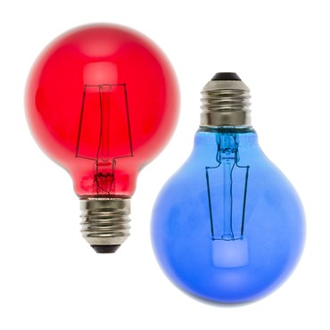 VINTAGE LED 36V, 2er Set LED-Ersatzlampen Globo Ø 8 cm rot und blau, E27 Fassung