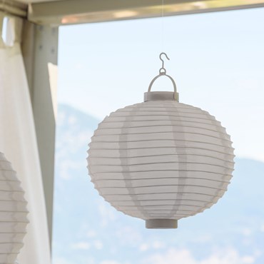 Lanterne lumineuse lampion en tissu plastifié blanc à pile, Ø 30 cm, 3 led blanc chaud