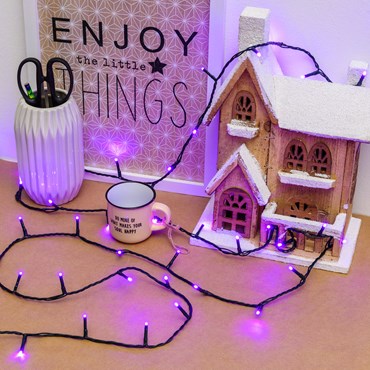 25.5m 360 Purple MiniLed String Lights, Green Cable