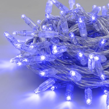 Lichterkette 10 m, 96 Maxi LEDs blau, transparentes Kabel, erweiterbar