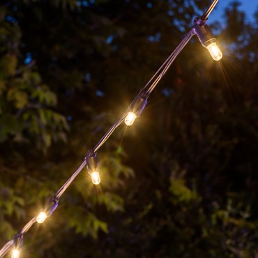 Catena prolungabile 20 lampadine filament LED E14 Ø 18 mm, led bianco caldo, cavo nero