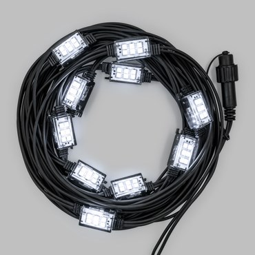 Guirlande lumineuse de 10 mètres, 10 StroboLED blanc froid, câble noir, prolongeable