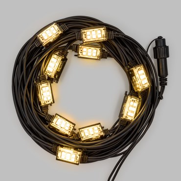 Guirlande lumineuse de 10 mètres, 10 StroboLED blanc chaud, câble noir, prolongeable