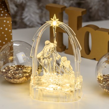 Leuchtende Christi Geburt aus Acryl-Eis, 12 x 8 x h 20 cm, batteriebetrieben