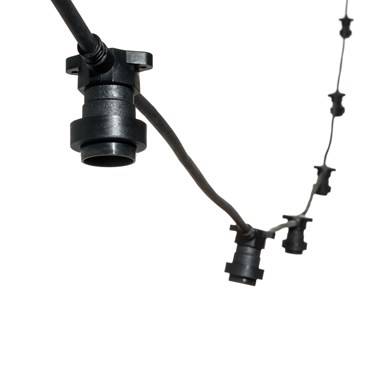 Lichterkette 5 m, 8 E27-Fassungen, schwarzes Kabel, erweiterbar