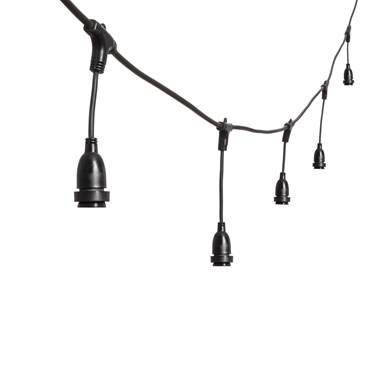 Guirlande Guinguette personnalisable avec 8 douilles E27 suspendues, 5 mètres, câble noir, prolongeable