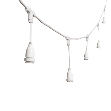 Lichterkette 5 m, 8 hängende E27-Fassungen, h. 30 cm, weißes Kabel, erweiterbar