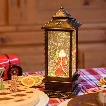 Farol navideño rectangular Bola de cristal con luces Led h. 27,5 cm