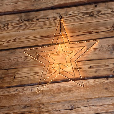 Dreifach-Stern aus Kupferdraht Ø 58 cm, 262 Micro LEDs warmweiß