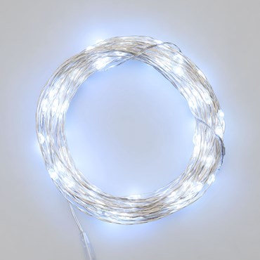 Multi Coloured MicroLEDs String Lights, 9.9m 100 MicroLeds, Silver Metal Wire