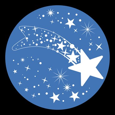 Gobo Komet mit Sternen weiß und blau, Ø37-23 mm