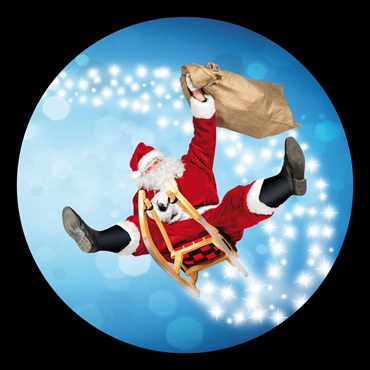 Gobo Père Noël qui vole sur son traineau pour projecteurs professionnels, Ø30-20 mm, Toutes les couleurs