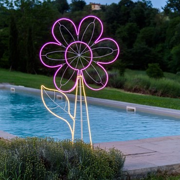 Lichtschlauch-Blume mit Neon-Effekt, h 185 cm, 576 LEDs warmweiß/pink