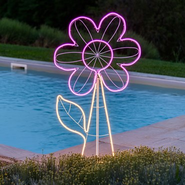 Flor luminosa led, 576 led blanco cálido y rosa, efecto neón, h. 120 cm