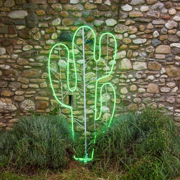 Lampe Cactus en tube néon double face h 165 cm, 672 led vert