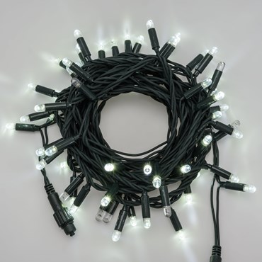 Lichterkette 10 m, 60 SuperLEDs kaltweiß, grünes Kabel, erweiterbar