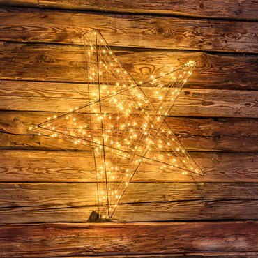 3D Star in Brown Metal Christmas Figure, Ø 80cm, 240 Warm White MicroLEDs on Copper Wire