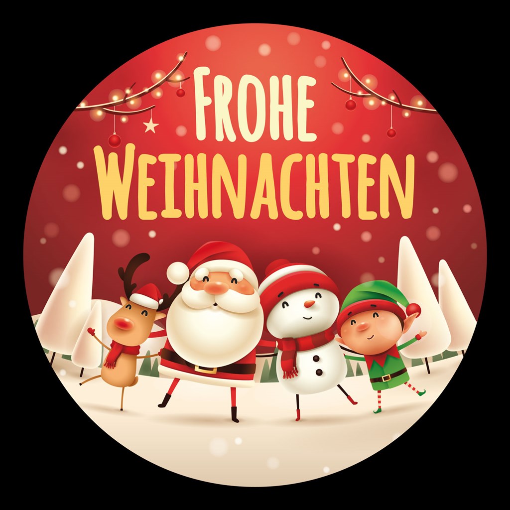 Gobo Frohe Weihnachten Auf Rotem Hintergrund Mit Weihnachtsfiguren O30 Mm Gobos Fur Professionelle Led Projektoren