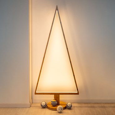 Design Wood Light, dreieckiger LED-Weihnachtsbaum aus Naturholz auf Fuß, h 145 cm, warmweiß, innen
