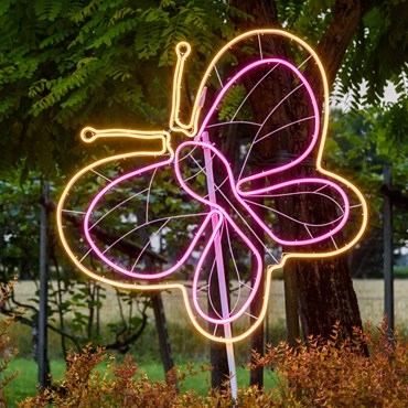 Mariposa luminosa led, 816 led blanco cálido y rosa, efecto neón, h. 82cm 