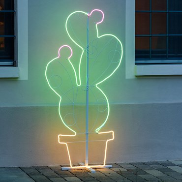 Lampe Figuier de barbarie en pot en tube lumineux double face effet néon, 156 cm, 560 led vert blanc chaud et rose