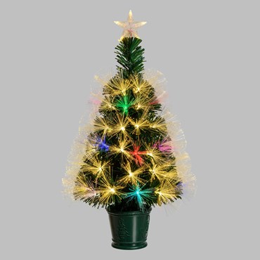 Artificial Green Christmas Tree, Multicolor Optical Fibers, 70 cm, Warm White and RGB LEDs