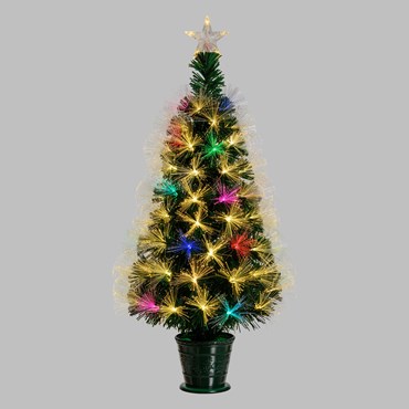 Artificial Green Christmas Tree, Multicolor Optical Fibers, 100 cm, Warm White and RGB LEDs