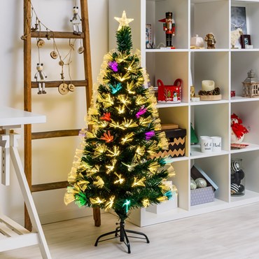 Weihnachtsbaum aus PVC mit nuancierten Glasfasern 130 cm, warmweiß und bunt