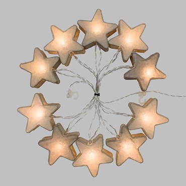 Deko-Lichterkette 10 Sterne aus grauem Papier Ø 75 mm, LED warmweiß, batteriebetrieben, innen