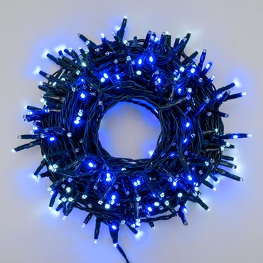 18m 300 Blu and White MiniLEDs Cluster String Lights, Green Cable
