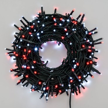 Lichterkette 18 m, 300 Mini LEDs rot und kaltweiß, grünes Kabel