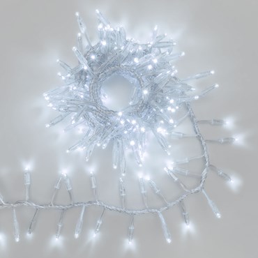Cluster-Lichterkette 4 m, 192 Maxi LEDs kaltweiß, transparentes Kabel, erweiterbar
