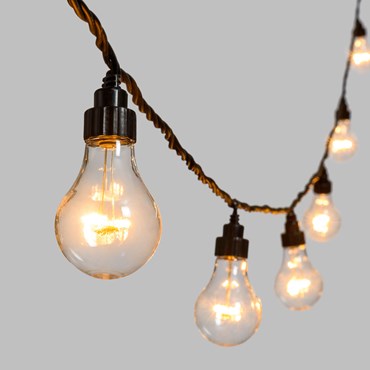 LED Glühbirnen-Lichterkette 20 Tropfenbirnen warmweiß, Ø 60 mm, schwarzes Kabel, erweiterbar