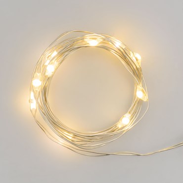 Lichterkette 0,9 m, 10 Micro LEDs warmweiß, silberner Metalldraht, batteriebetrieben