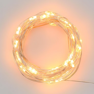 Lichterkette 3,9 m, 40 Micro LEDs warmweiß, silberner Metalldraht, batteriebetrieben