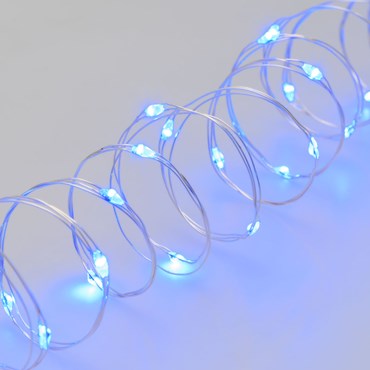 Lichterkette 20 m, 400 Micro LEDs blau, silberfarbener Metalldraht